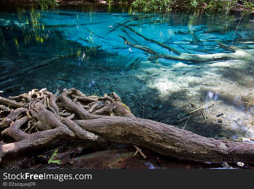 Blue pond in rainforest of thailand