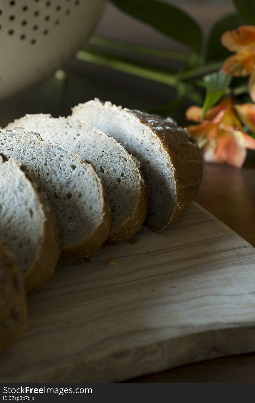 Bread on a wooden cutting board