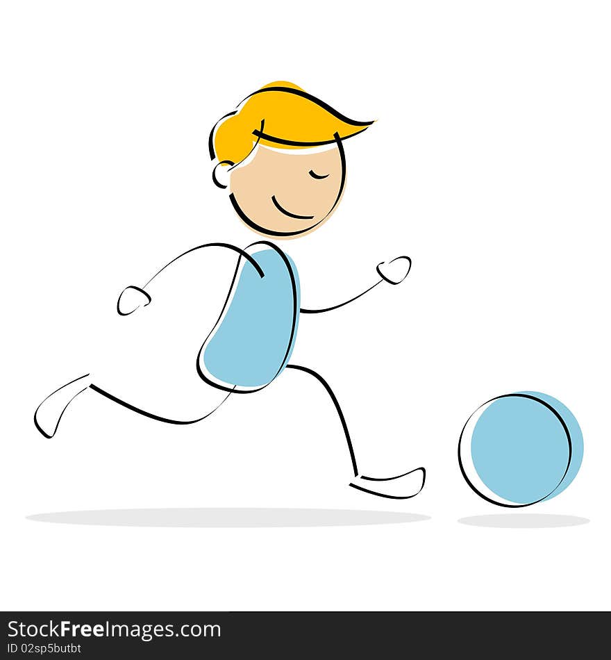 Illustration of  boy playing soccer against white isolated background. Illustration of  boy playing soccer against white isolated background