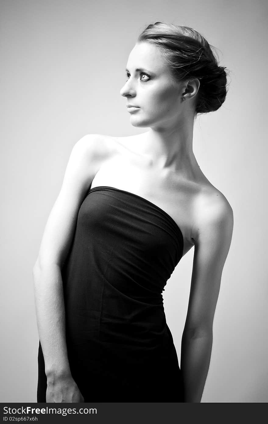 Elegant woman in a black dress