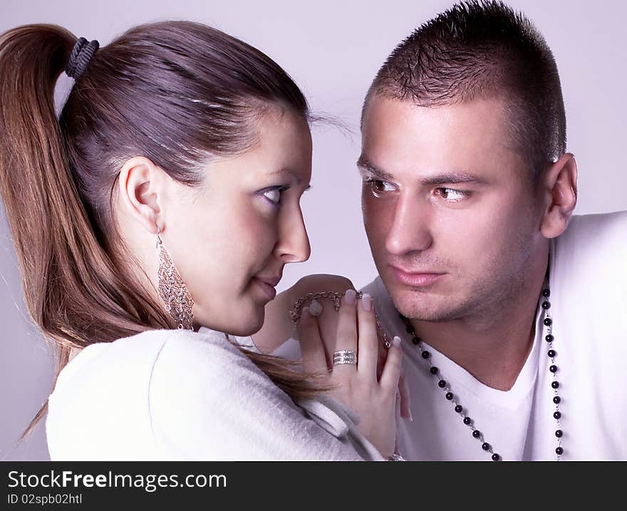 Young love couple have a romance .Studio shot