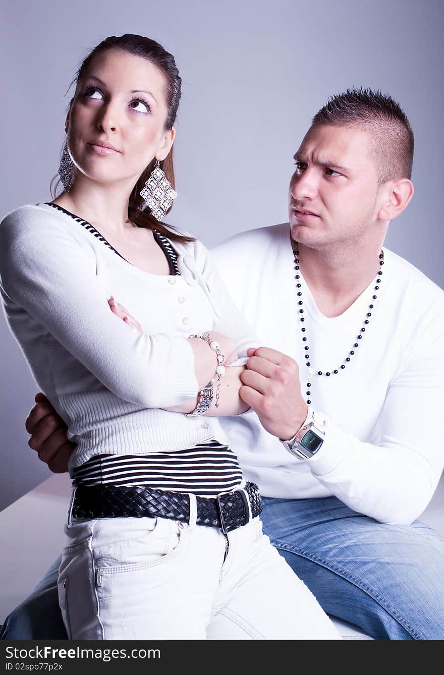 Young love couple have a romance .Studio shot