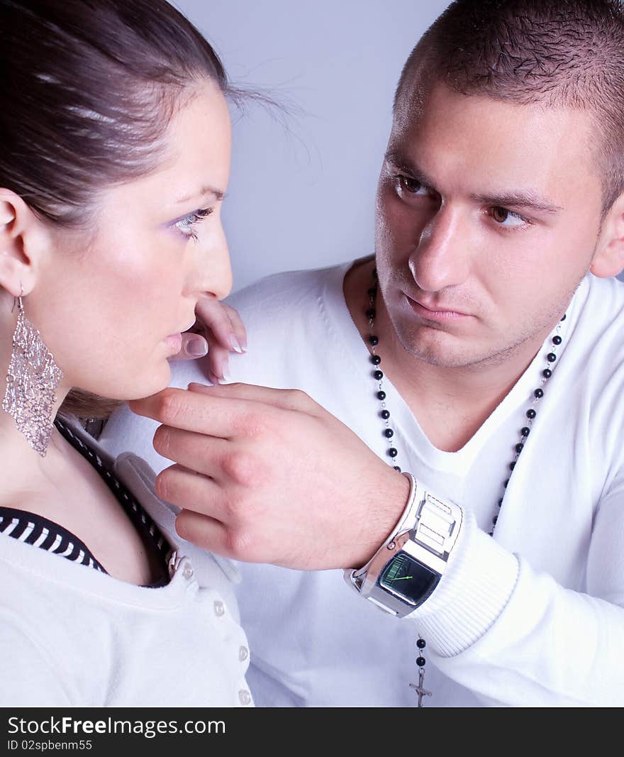 Young love couple have a romance .Studio shot