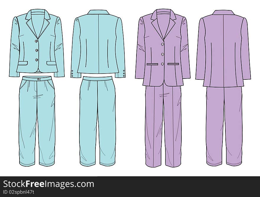 Suit with jacket and pants for
young women. Suit with jacket and pants for
young women