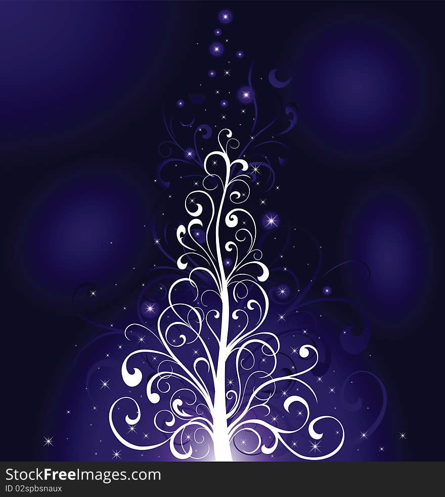 Background, with stars and Christmas tree from ornate elements, illustration. Background, with stars and Christmas tree from ornate elements, illustration