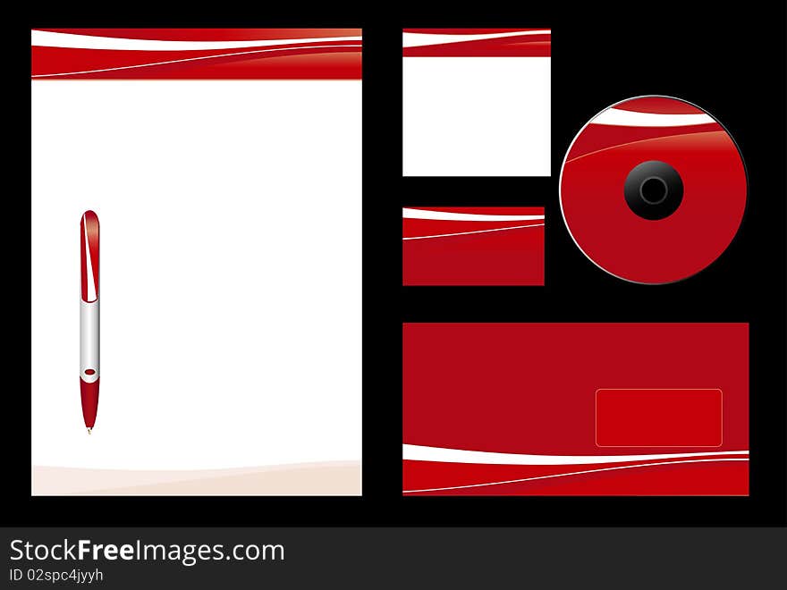 Red template  background (blank, card, cd, note-paper, envelope, pen). Red template  background (blank, card, cd, note-paper, envelope, pen)