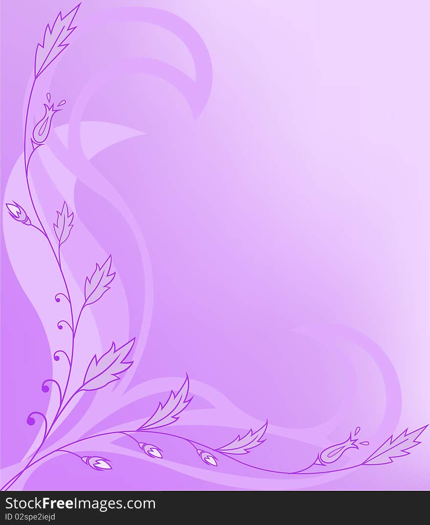 Asymmetrical purple background with floral ornaments. Asymmetrical purple background with floral ornaments