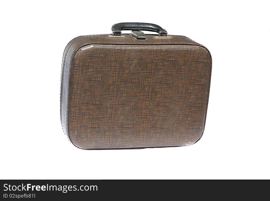 Old suitcase on white background