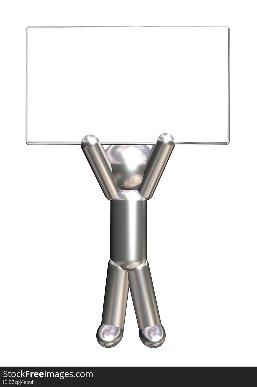 Metallic Man Figure Holding A Board