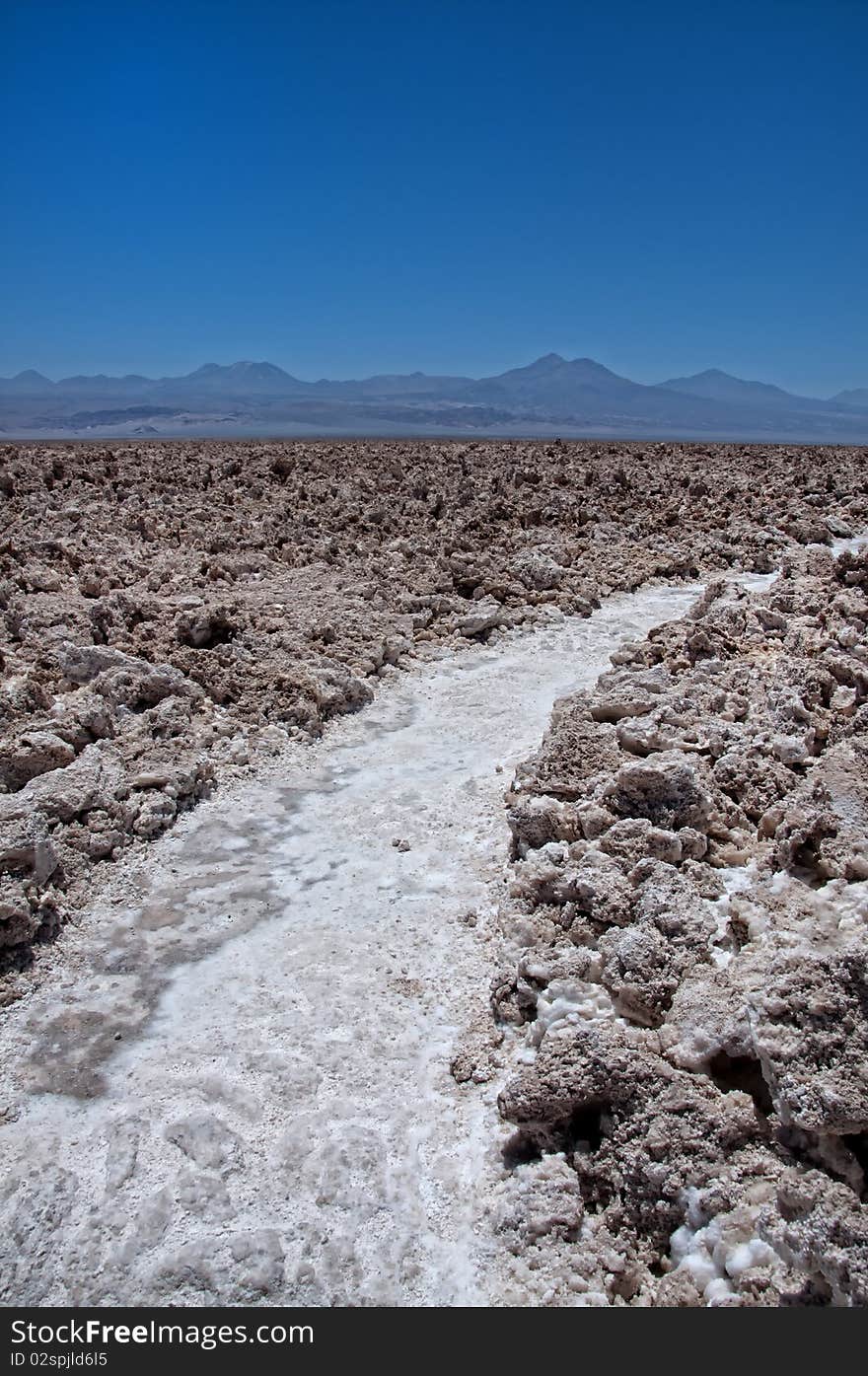 Path through a salt field in the Atacama Desert, Chile. Path through a salt field in the Atacama Desert, Chile