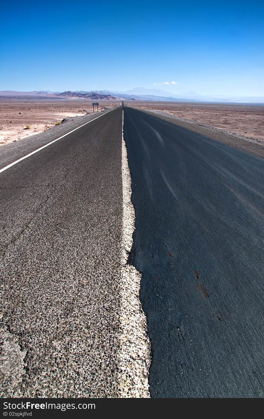 Highway leading into the Atacama Desert in Chile. Highway leading into the Atacama Desert in Chile