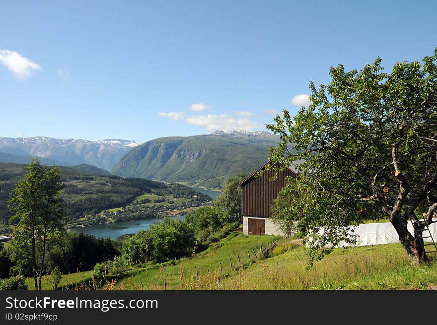 Farmland around Hardangerfjord, Norway