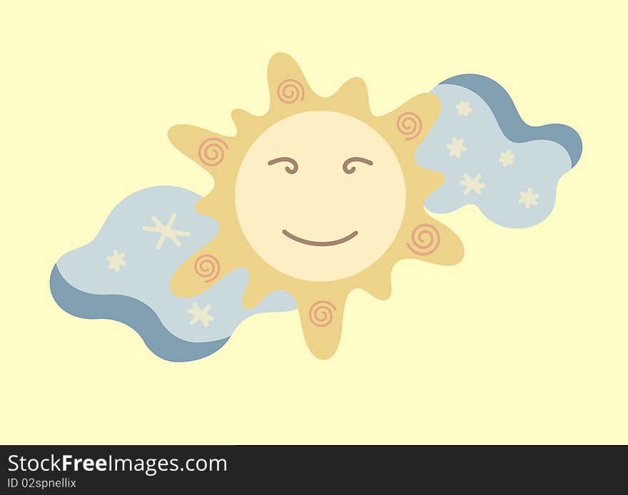 Set of stylized Cartoon sun and clouds Illustration with ornaments. Set of stylized Cartoon sun and clouds Illustration with ornaments