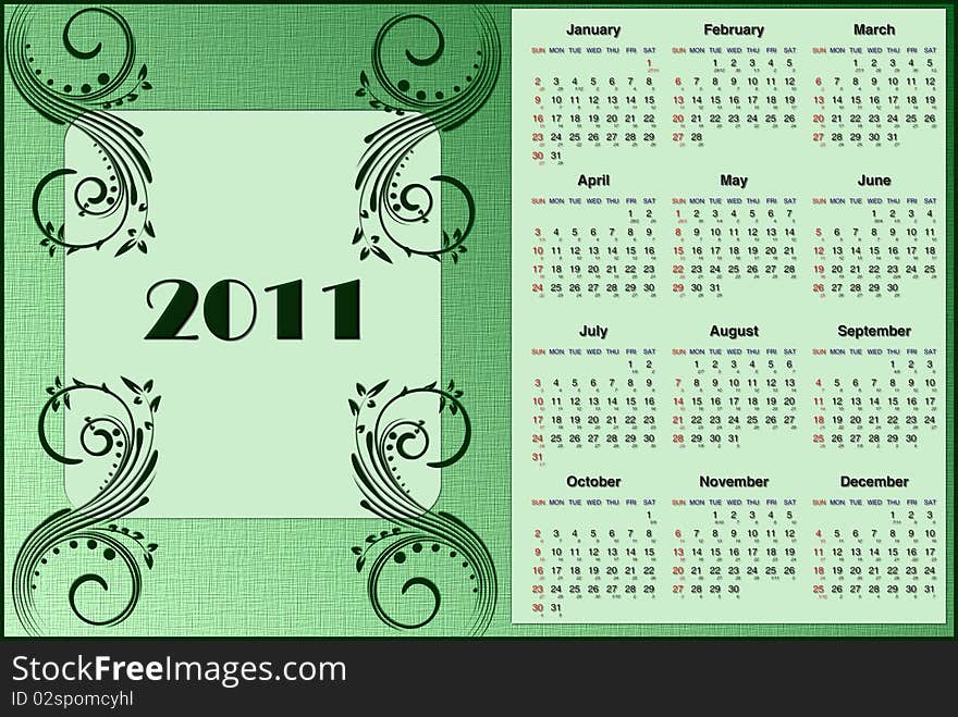 Green illustration Calendar for 2011. Green illustration Calendar for 2011