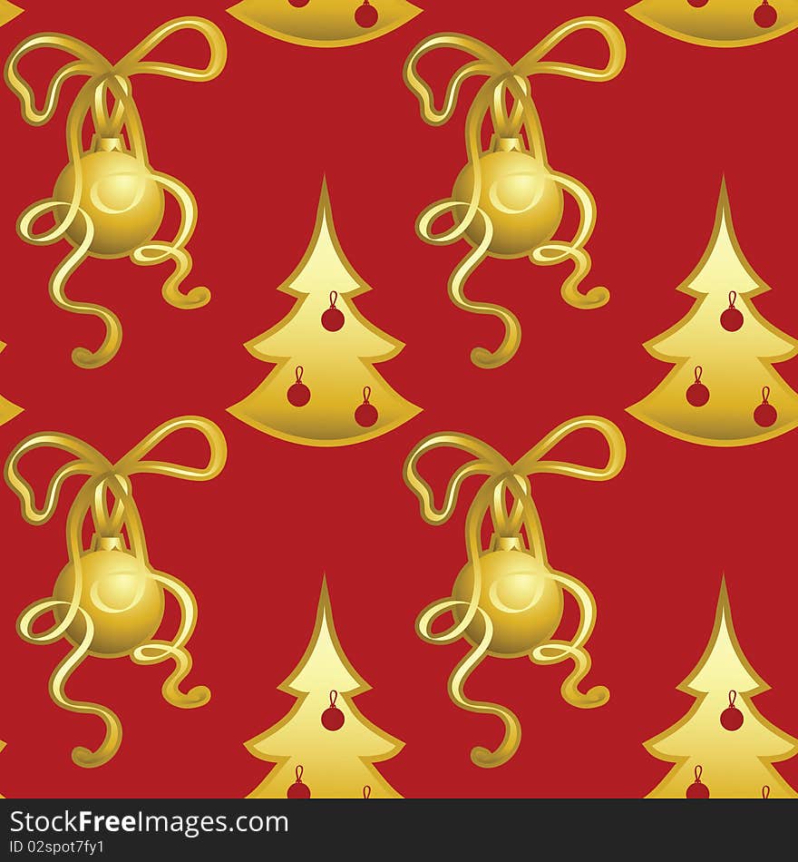 Seamless christmas background with trees and Christmas sphere