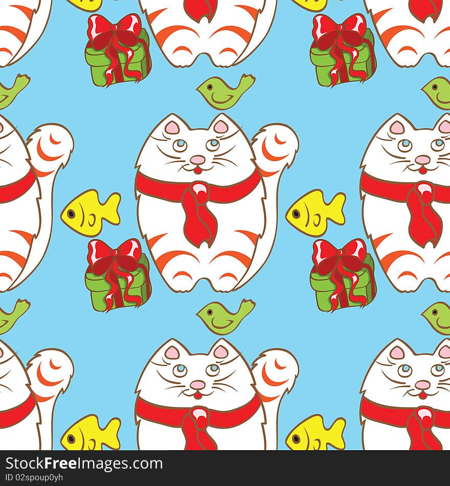 Background pattern with cat, fish,bird and present. Background pattern with cat, fish,bird and present