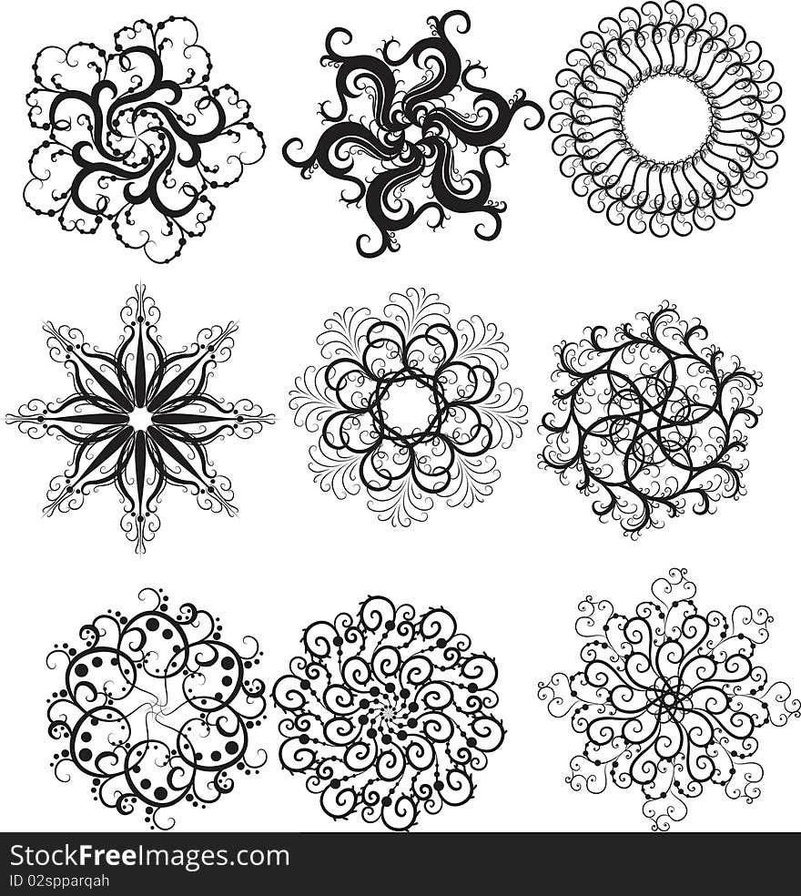 Set of snowflakes isolated on white background