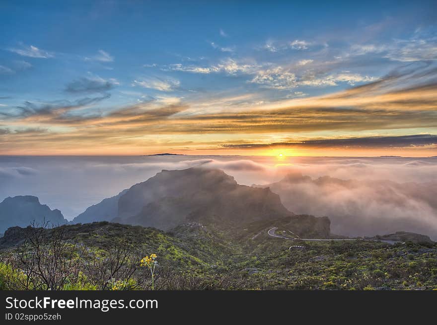 Sunset from Cherfe panoramic lookout located at Tenerife Island. Sunset from Cherfe panoramic lookout located at Tenerife Island.