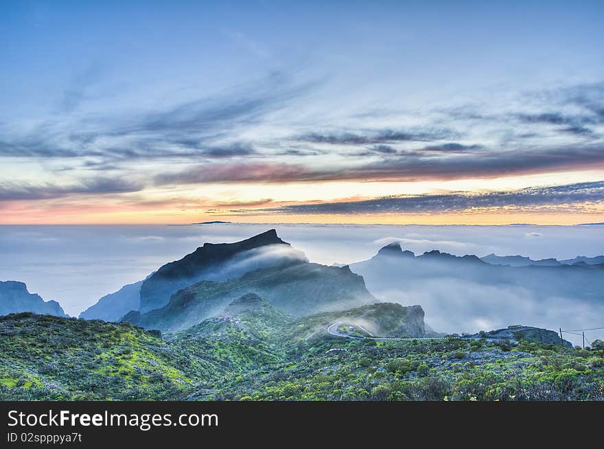 Sunset from Cherfe panoramic lookout located at Tenerife Island. Sunset from Cherfe panoramic lookout located at Tenerife Island.