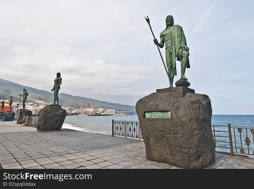 Guanches indians statues located at Plaza de la Patrona de Canarias at Candelaria, Tenerife Island