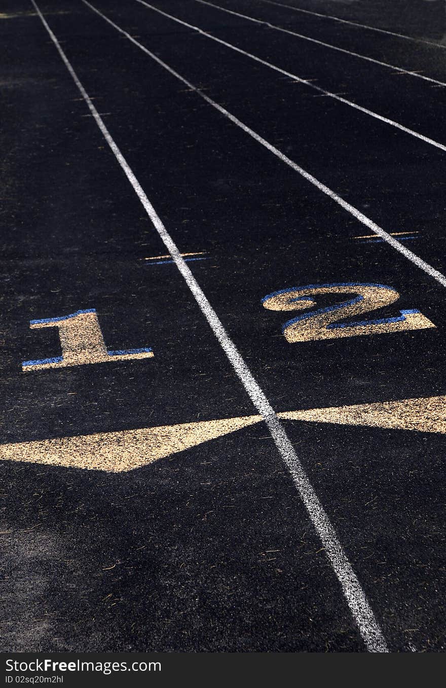 Lanes of a race track with numbers and lines. Lanes of a race track with numbers and lines