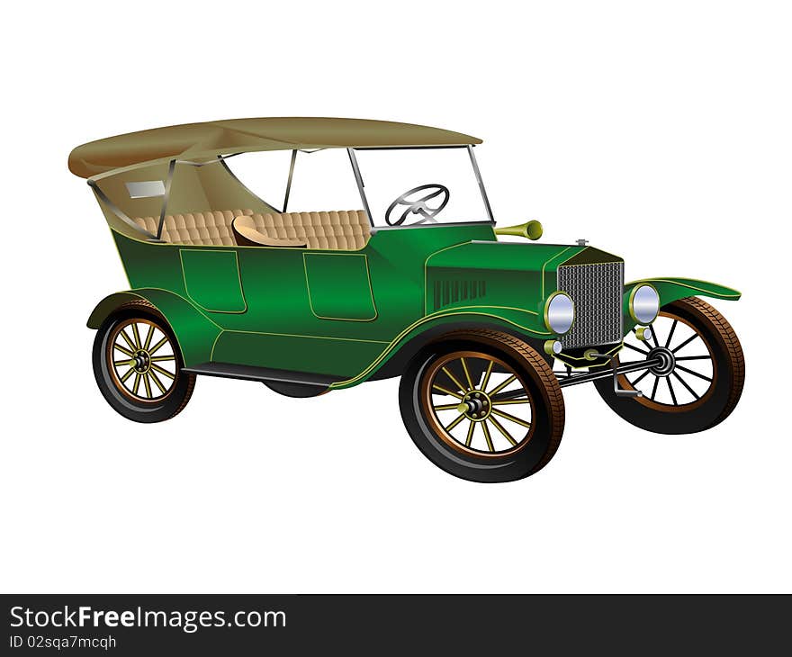 Green retro car on a white background