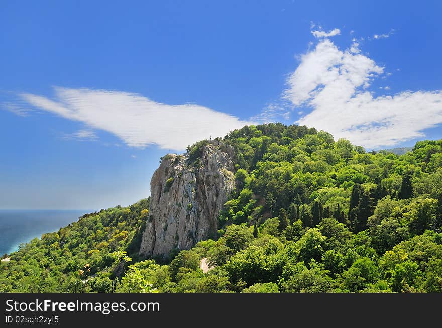 View of the mountain in a sun day, path of the pioneer