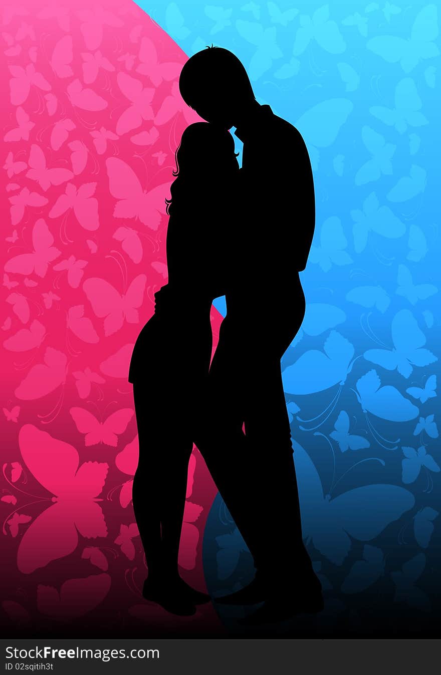 Silhouettes of two lovers