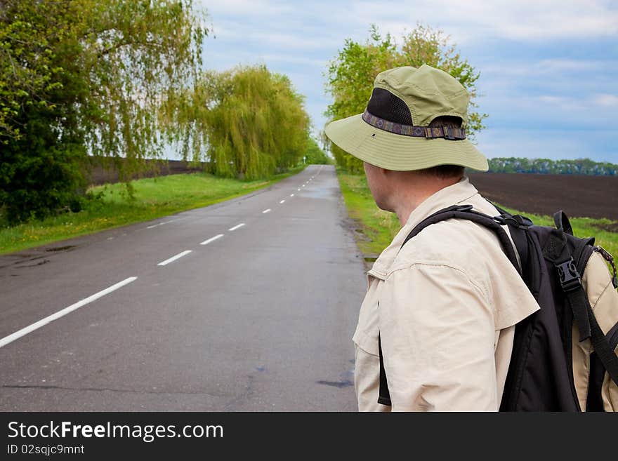 Tourist on a country road