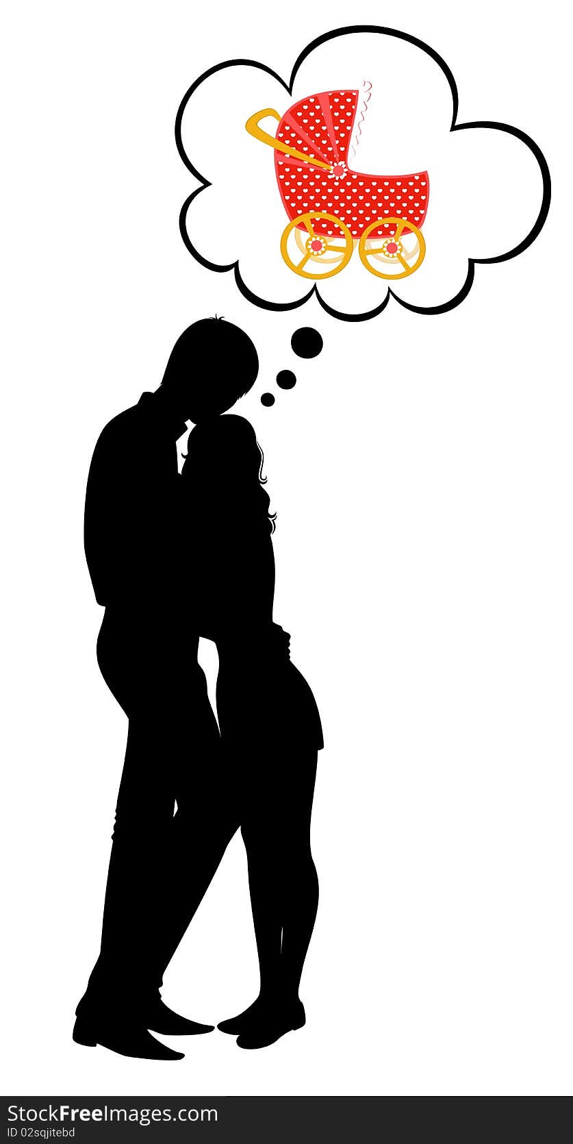 Silhouettes of two lovers on a white background for a design