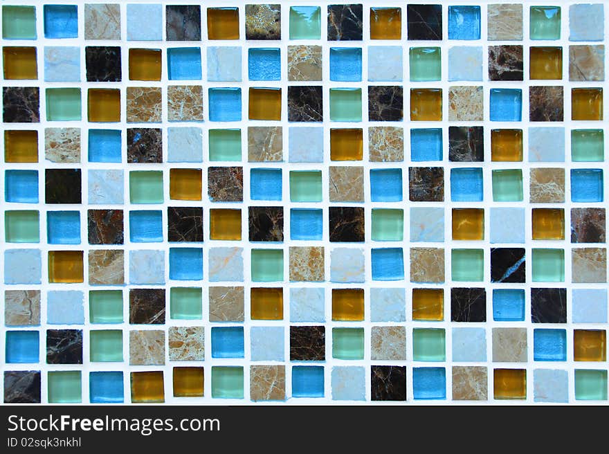 Blue and beige glass mosaic