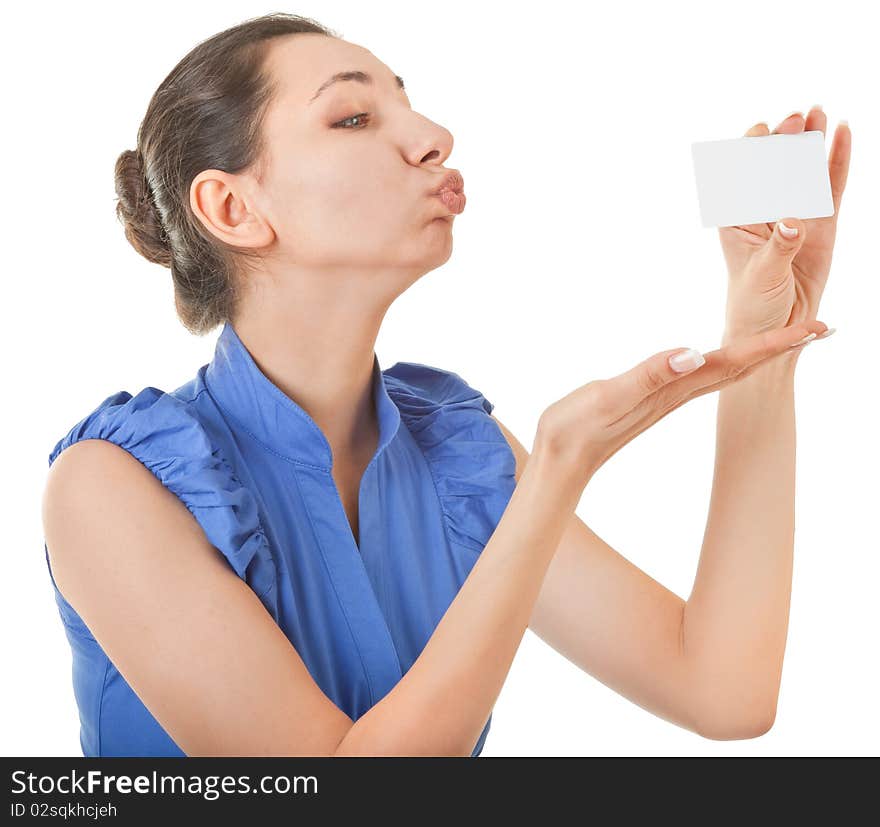 Business woman with blank badge