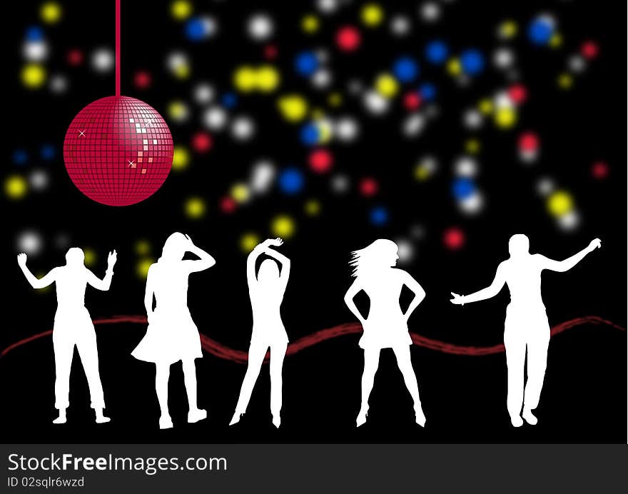 Illustrator of several people dancing in a disco