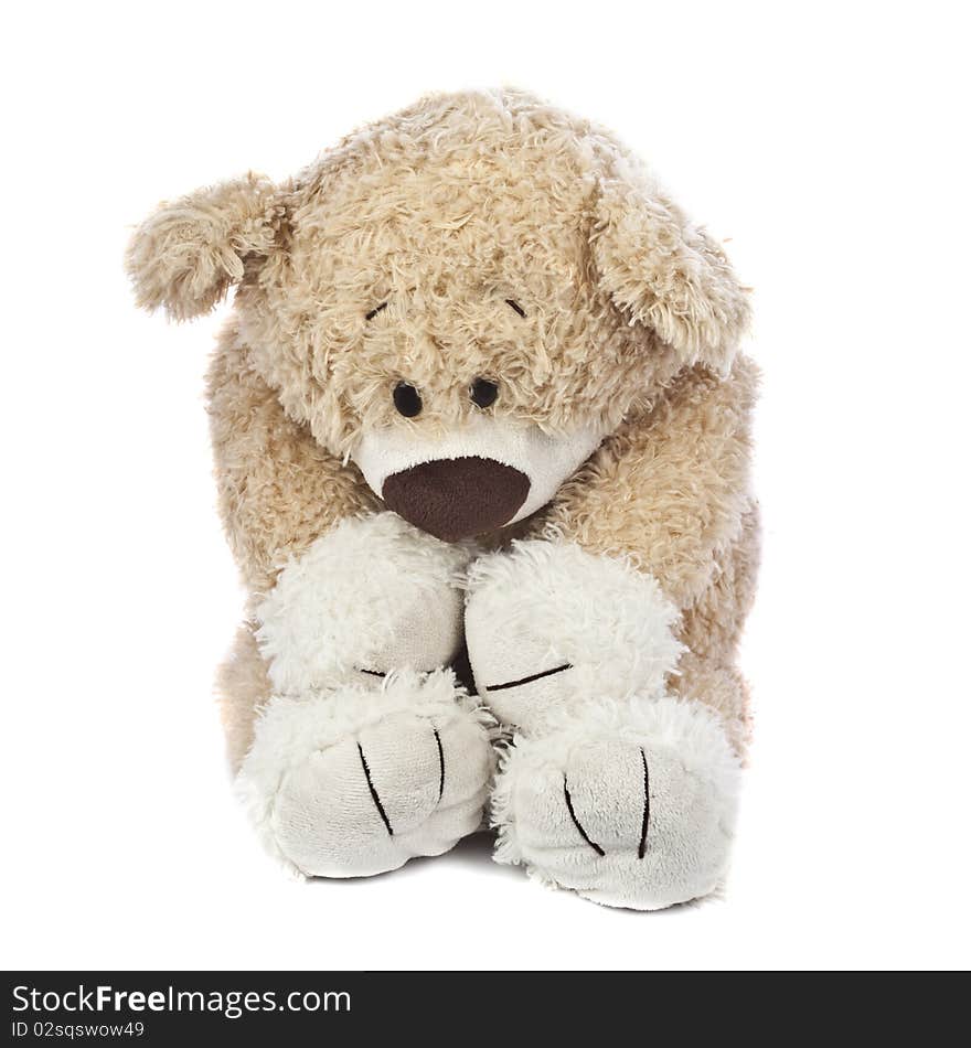 An adorable teddy bear that is sad and hurt. An adorable teddy bear that is sad and hurt.