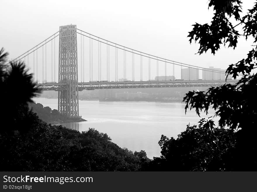 View from Washington bridge connecting New York and New Jersey at sunset. View from Washington bridge connecting New York and New Jersey at sunset