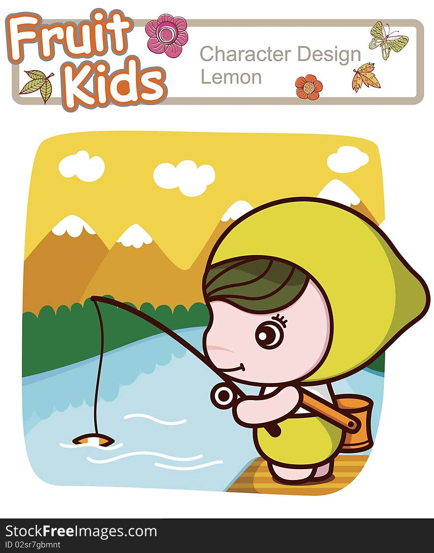 Illustration of a kid angling for fish. Illustration of a kid angling for fish.