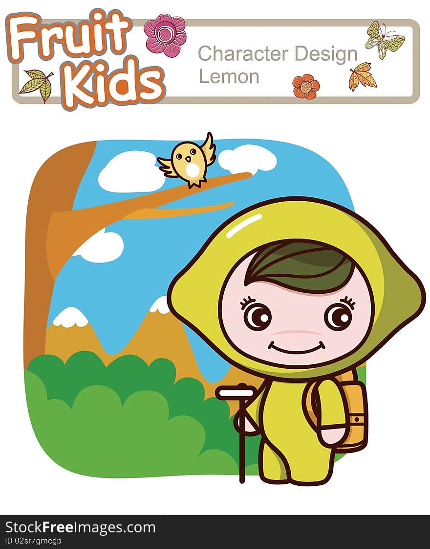 Illustration of a kid hiking in nature. Illustration of a kid hiking in nature.