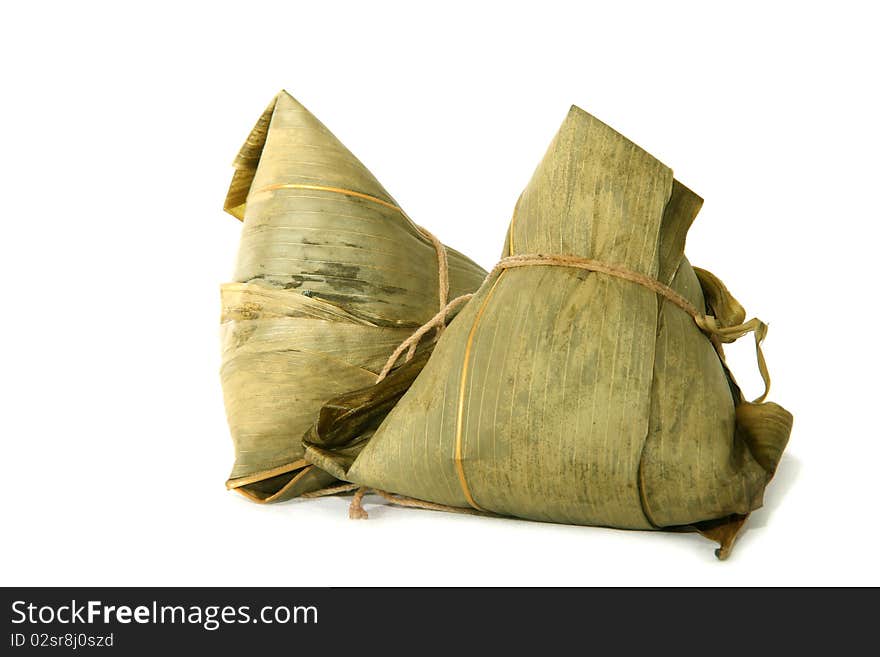 Close up of two Zongzi with white background. Close up of two Zongzi with white background