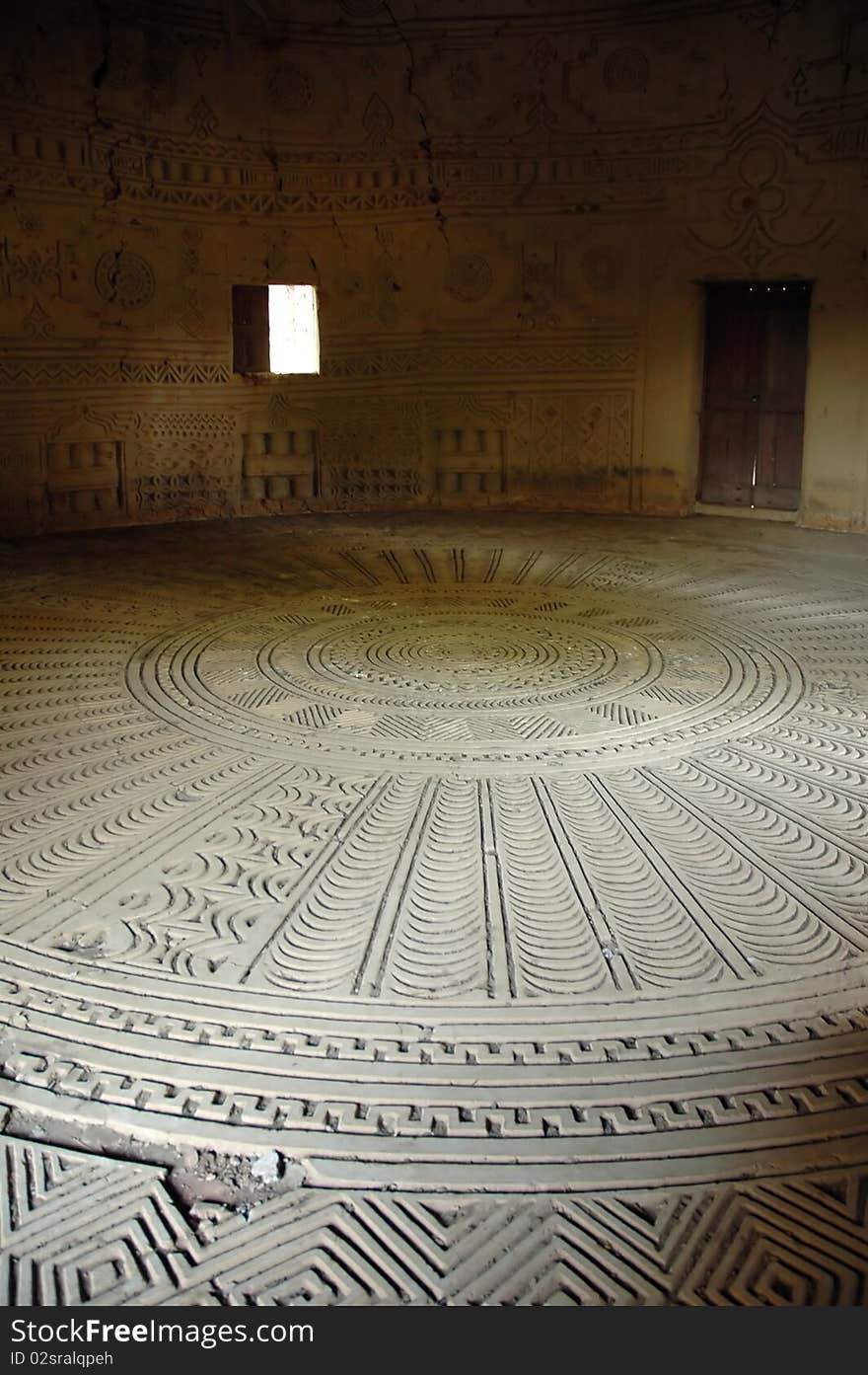 Inside Fula chiefs meeting house in vertical