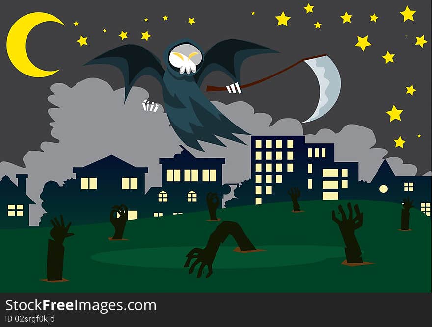 Image of a angel of death who is flying on Halloween night. Image of a angel of death who is flying on Halloween night.