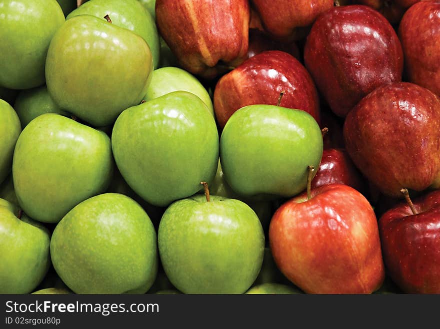 Red and Green Apples in a Market