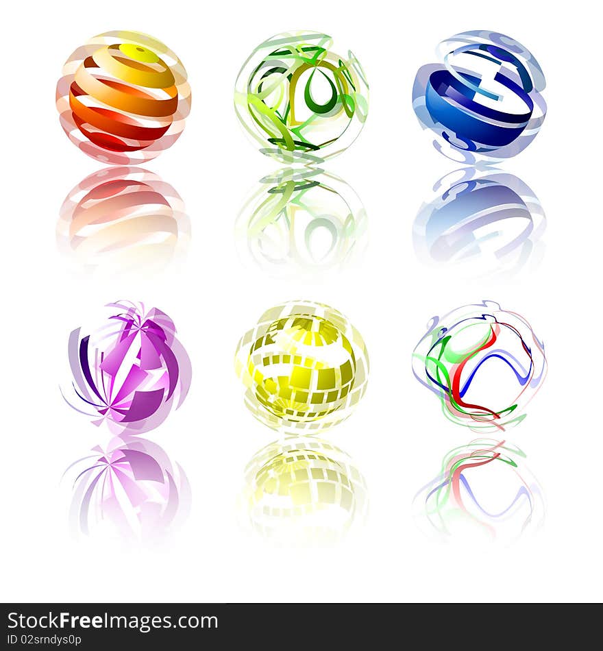 Set of 6 abstract globes