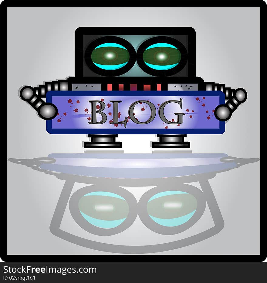 Cartoon illustration comic robot bloger. Cartoon illustration comic robot bloger