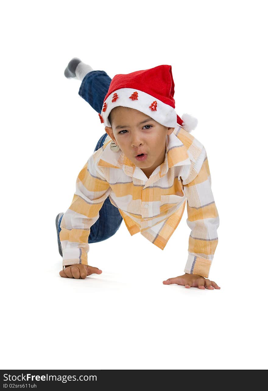 Boy with santa claus hat