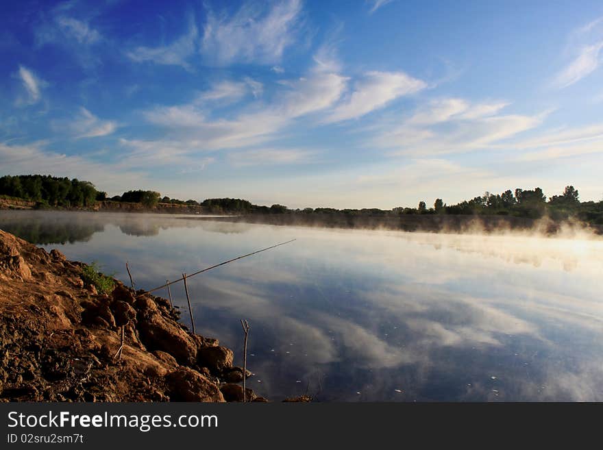 Sunrise and mist in beautiful river. Sunrise and mist in beautiful river