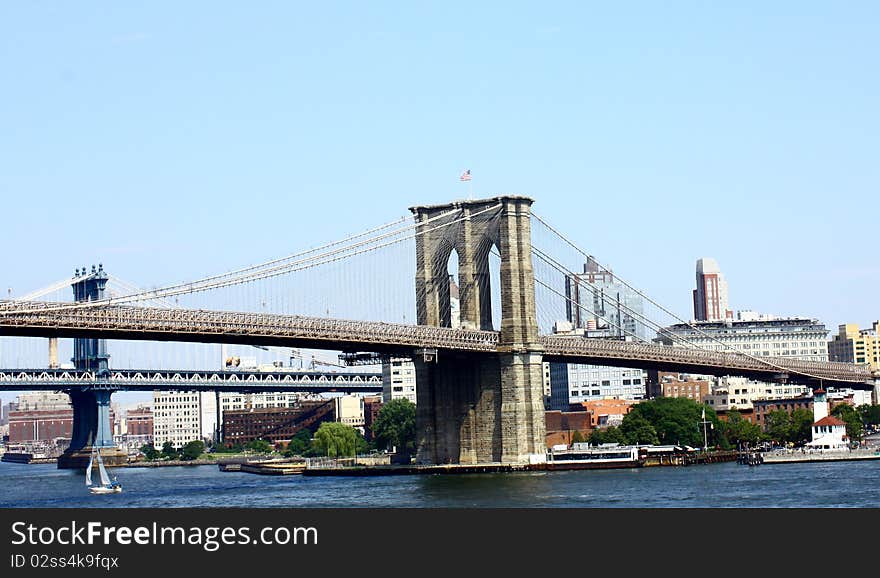 View of Brooklyn bridge over East river, New York city, U.S.A. View of Brooklyn bridge over East river, New York city, U.S.A.