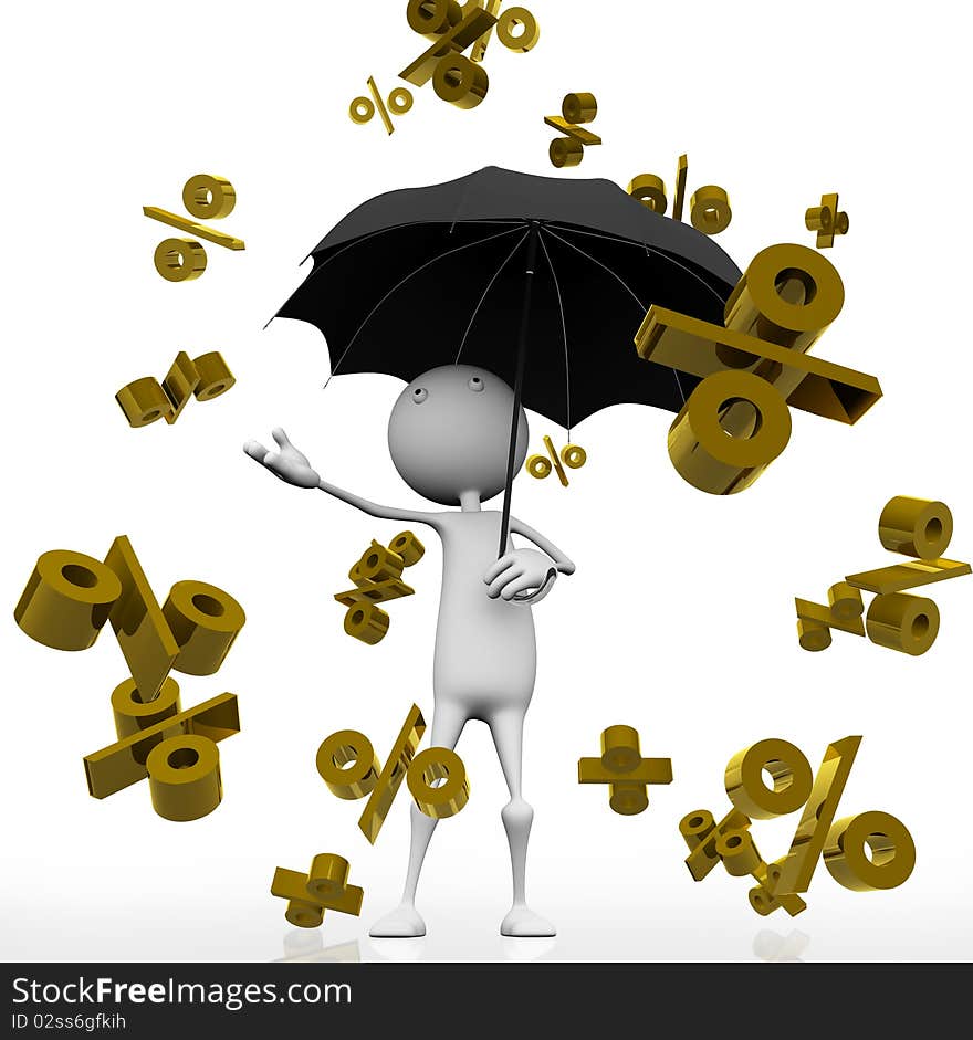 3d Selling the concept, dripping with rain from the sky in the form of gold per cent. 3d Selling the concept, dripping with rain from the sky in the form of gold per cent.