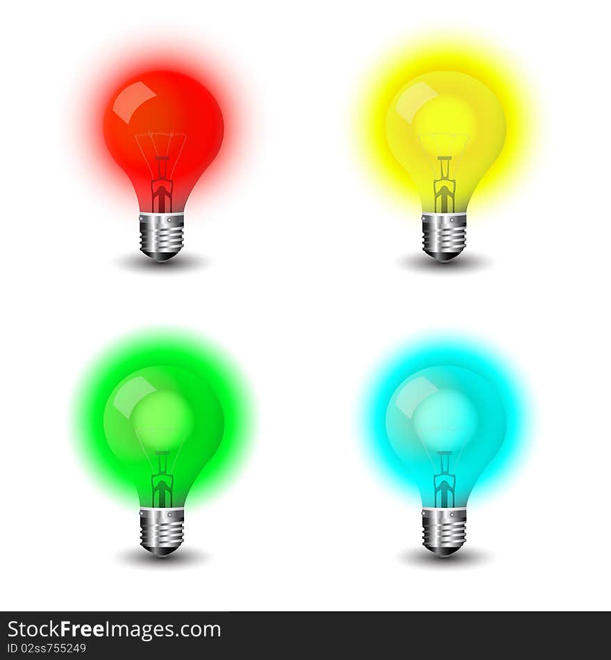 Colored light bulbs in multitude vector