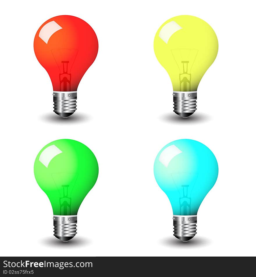 Colored light bulbs in multitude vector