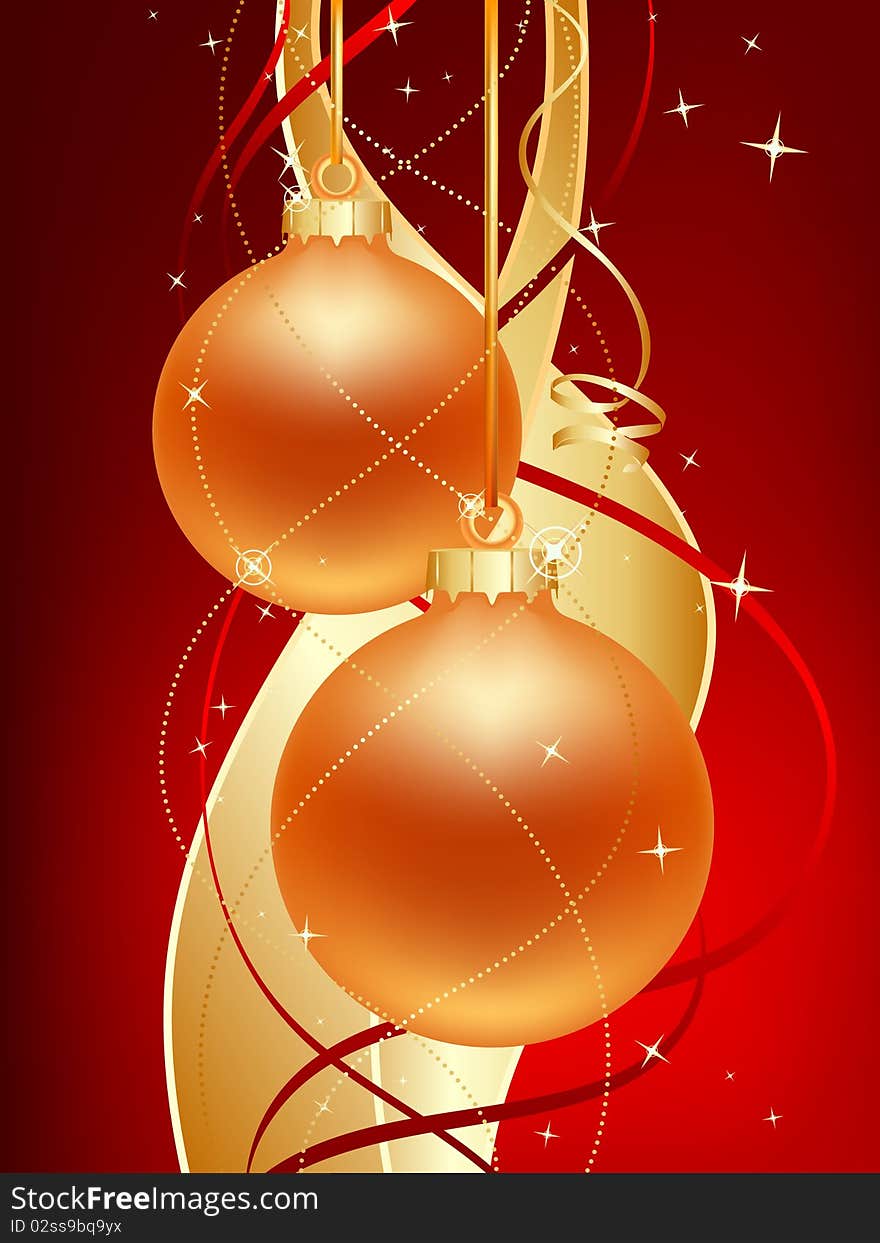 Gold christmas ball on red background. Gold christmas ball on red background